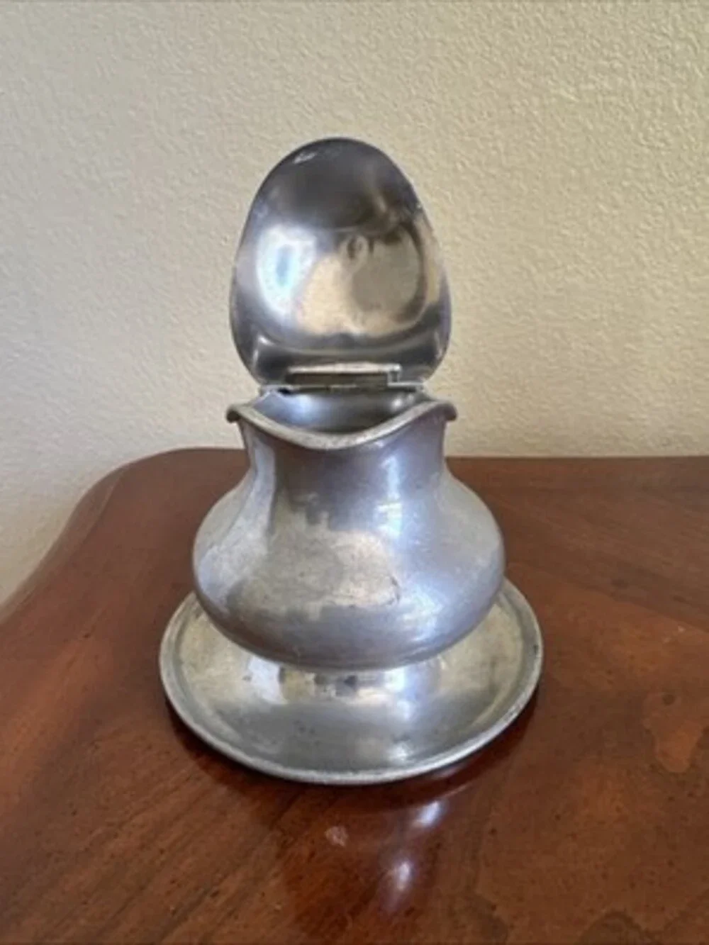 Vintage Creamer Syrup Lidded Pitcher Pewter With Underplate 10oz The Wallingford